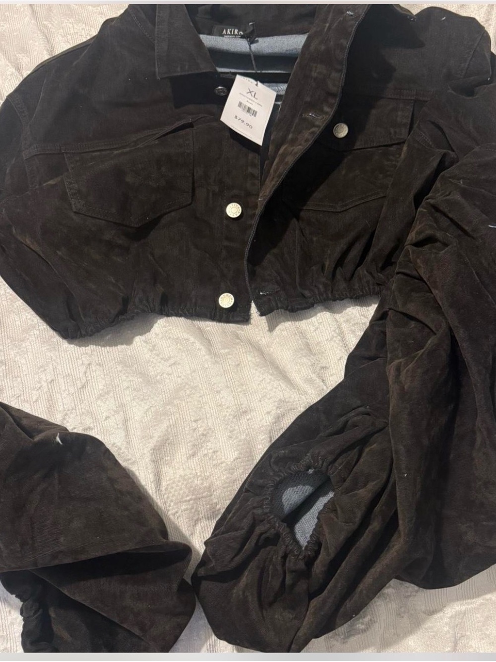 AKIRA Cropped Dark Brown Suede Jean Jacket